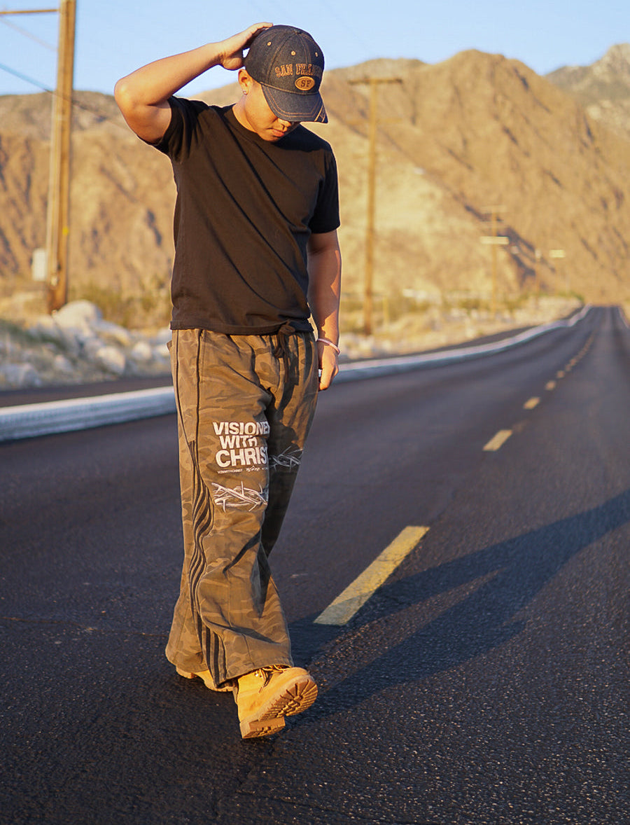 Heavy weight Camo Wide Leg( black stripes) Sweatpants