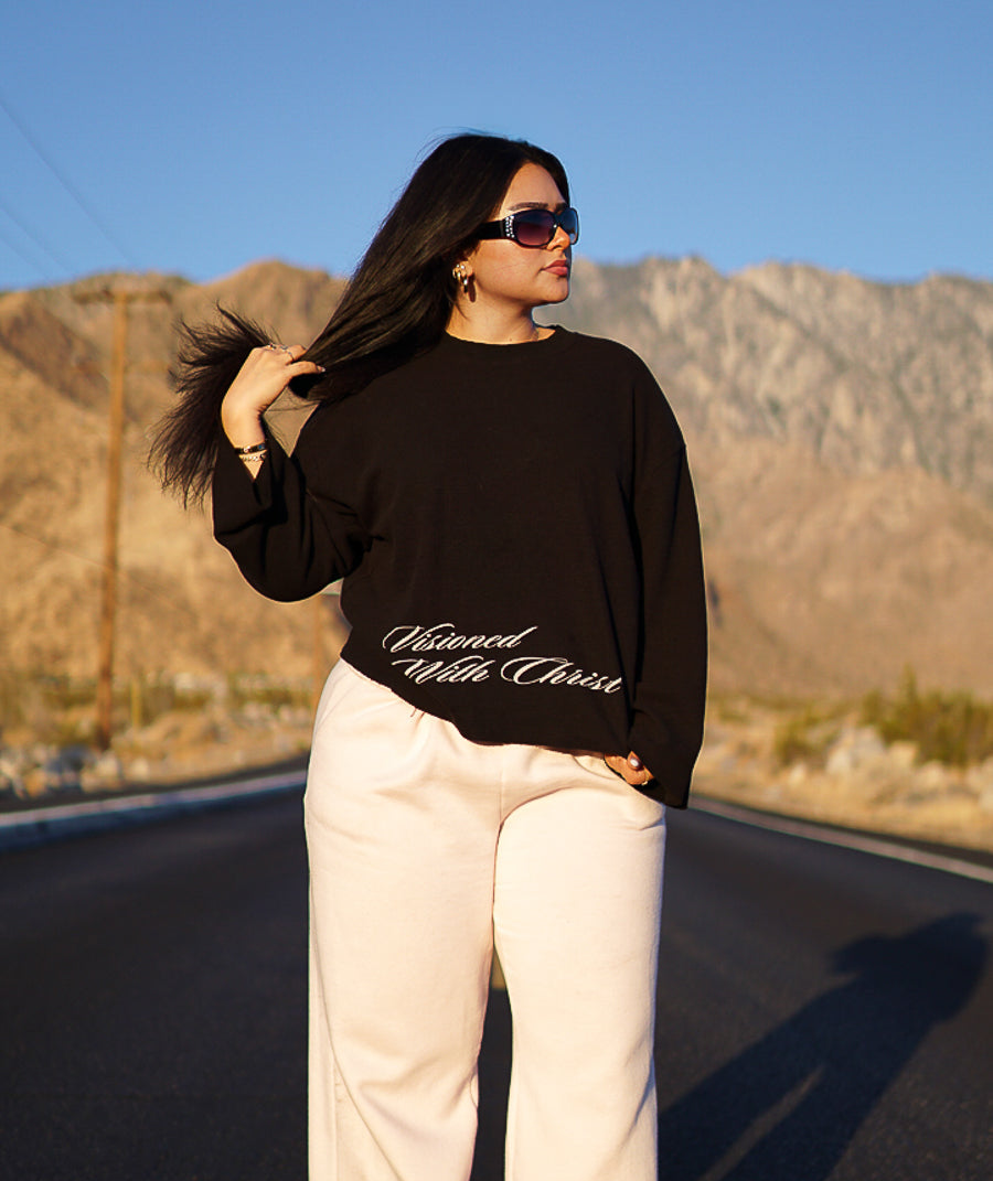 (Black) Waffle knit Edge long sleeve