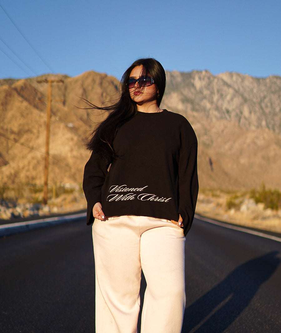 (Black) Waffle knit Edge long sleeve