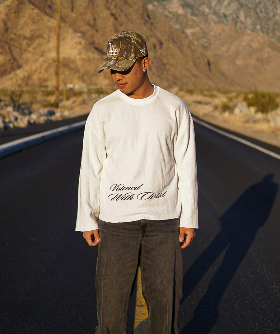 (White) Waffle knit Edge long sleeve