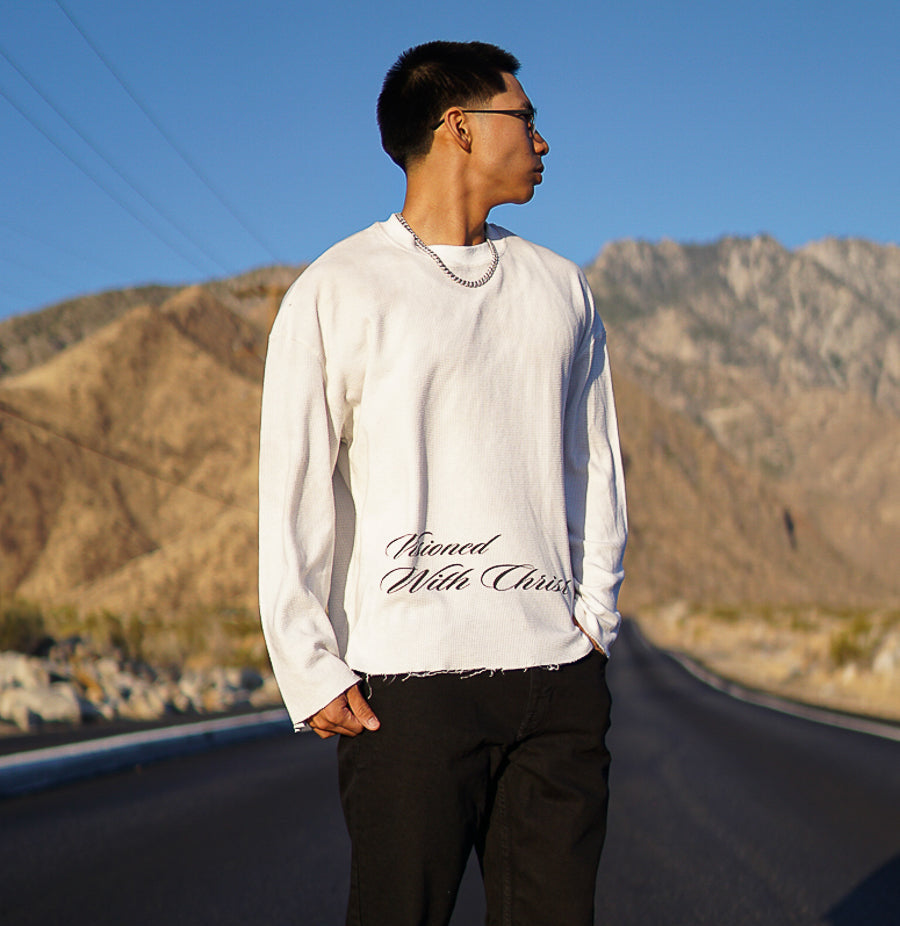 (White) Waffle knit Edge long sleeve