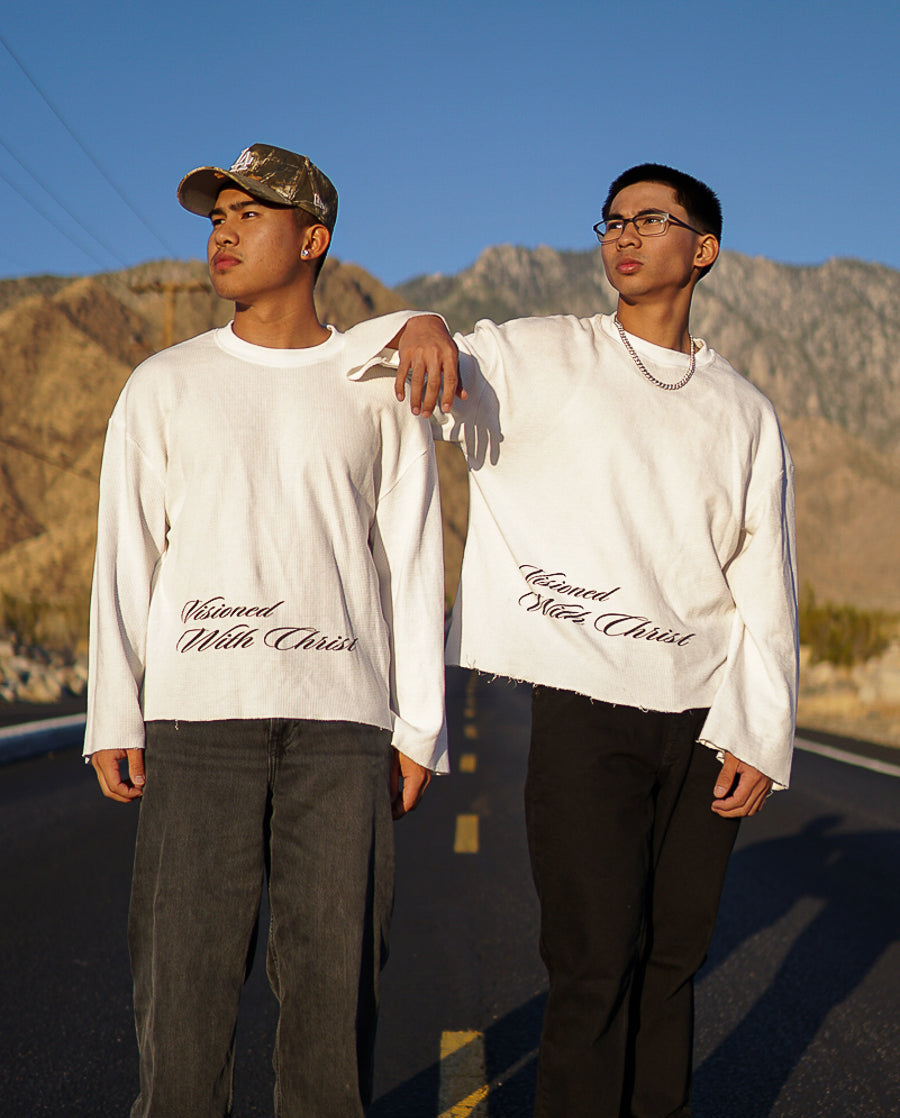 (White) Waffle knit Edge long sleeve