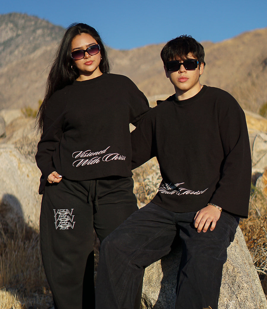 (Black) Waffle knit Edge long sleeve