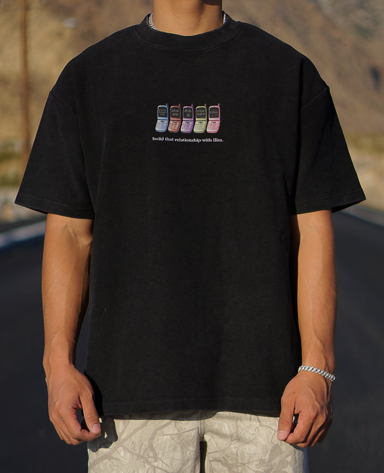 100% cotton Heavyweight Wash Waffle Knit T-Shirt